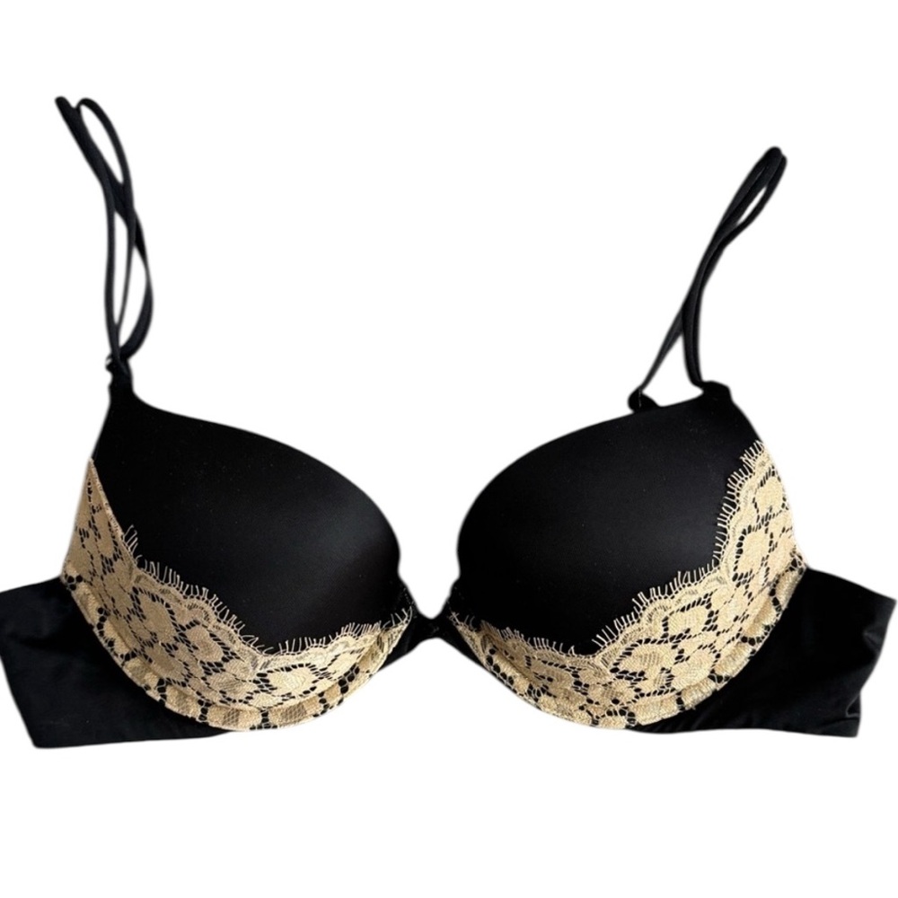 Victoria’s Secret Very Sexy Push Up, Black with Pale Gold Lace, 34B